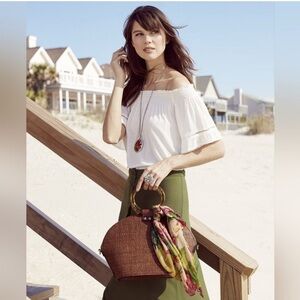 Patricia Nash Mellini Satchel Wavy Woven Raffia Bag Purse With Crossbody Strap